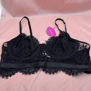 Black Lace Underwire Bralette Romantic Feminine Sz XL Avidlove